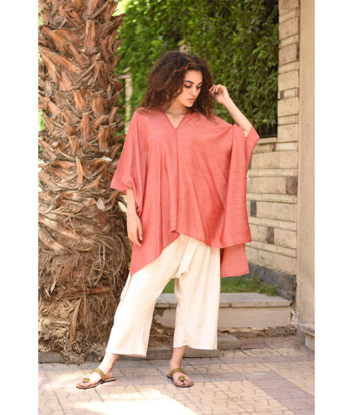 Reddish High-Low Viscose Top Handwoven Viscose Top Handmade in Egypt & available in Jozee boutique