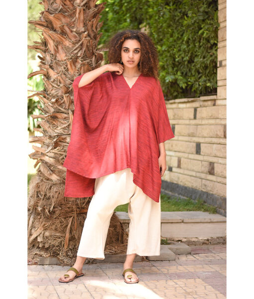 Red High-Low Viscose Top Handwoven Viscose Top Handmade in Egypt & available in Jozee boutique