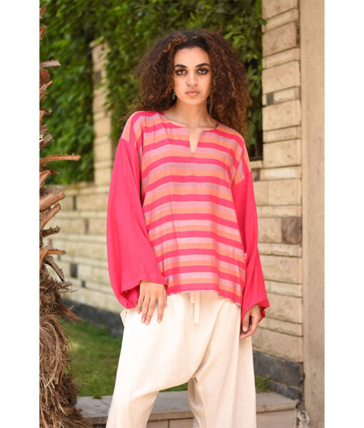 Multicolored Handwoven Viscose Top Handmade in Egypt & available in Jozee boutique