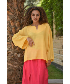 Yellow Handwoven Viscose Top Handmade in Egypt & available in Jozee boutique