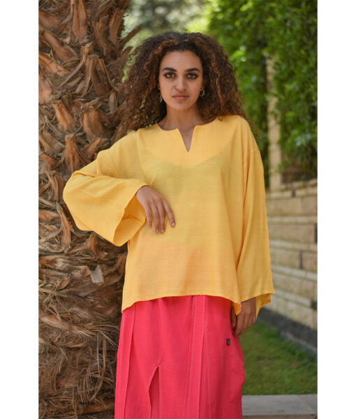 Yellow Handwoven Viscose Top Handmade in Egypt & available in Jozee boutique