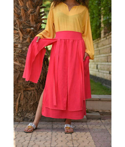 Fuchsia Linen Slices Skirt handmade in Egypt & available at Jozee boutique