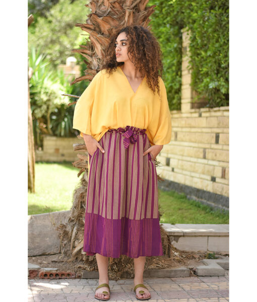 Purple & Beige Viscose Skirt handmade in Egypt & available in Jozee boutique