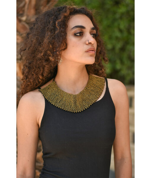 Black & Gold Double Layer French Loom Beaded Necklace handmade in Egypt & available at Jozee Boutique.