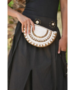 White & Gold Beaded Clutch handmade in Egypt & available at Jozee Boutique.