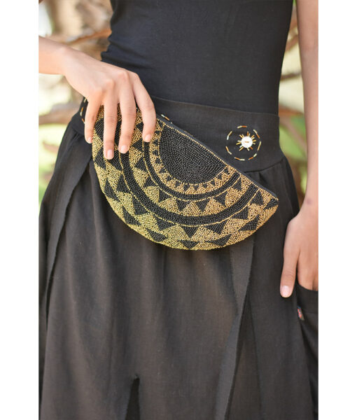 Black & Gold Beaded Clutch handmade in Egypt & available at Jozee Boutique.