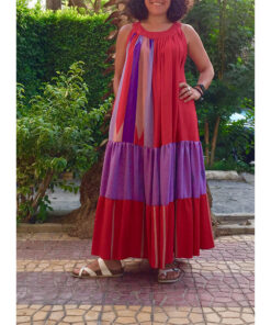 Multicolored Flowy Viscose Dress handmade in Egypt & available in Jozee boutique