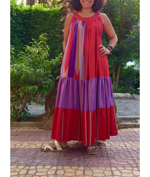 Multicolored Flowy Viscose Dress handmade in Egypt & available in Jozee boutique