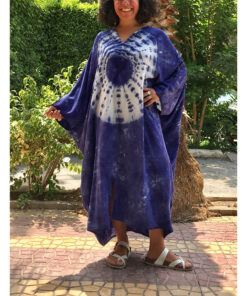 Navy Blue & White Tie Dyed Kaftan handmade in Egypt & available in Jozee boutique