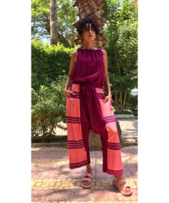 Purple & Saumon Adjustable Viscose Jumpsuit handmade in Egypt & available in Jozee boutique