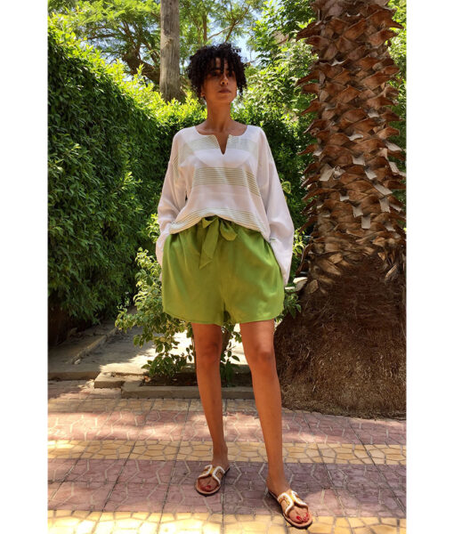 Apple Green Adjustable Viscose Shorts handmade in Egypt & available in Jozee boutique