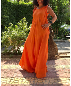 Orange Flowy Jumpsuit/Dress handmade in Egypt & available at Jozee boutique