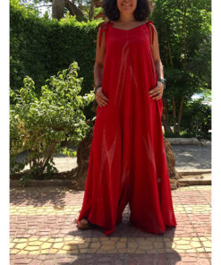 Red Flowy Jumpsuit/Dress handmade in Egypt & available at Jozee boutique