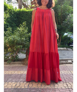 Red & Blue Flowy Viscose Dress handmade in Egypt & available in Jozee boutique