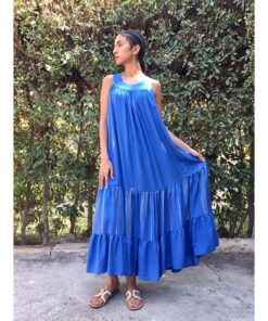 Shades of blue Flowy Viscose Dress handmade in Egypt & available in Jozee boutique