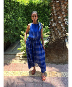 Blue & White Adjustable Viscose Jumpsuit handmade in Egypt & available in Jozee boutique