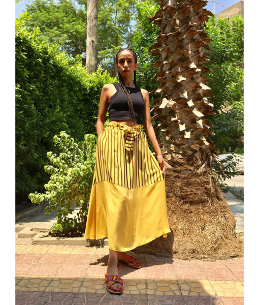 Yellow & Black Viscose Skirt handmade in Egypt & available in Jozee boutique