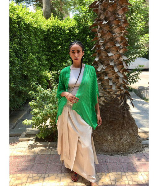 Apple Green Handwoven Viscose Light Cardigan Handmade in Egypt & available in Jozee boutique