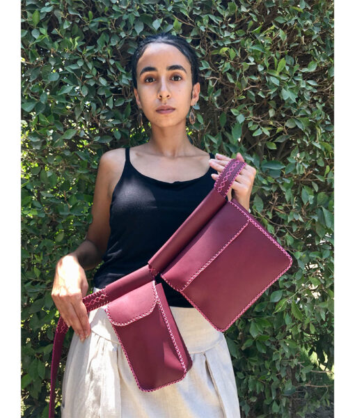 Burgundy Genuine Leather Waist Bag handmade in Egypt & available at Jozee Boutique.