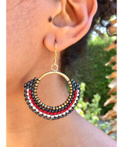 Red, Black & White Beaded Copper Earrings handmade in Egypt & available in Jozee Boutique