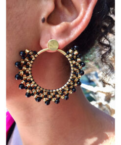 Black & Gold Beaded Copper Earrings handmade in Egypt & available in Jozee Boutique