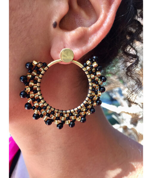 Black & Gold Beaded Copper Earrings handmade in Egypt & available in Jozee Boutique