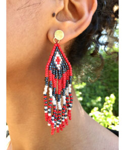 Red, Black & White Beaded Earrings handmade in Egypt & available in Jozee Boutique