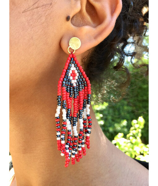 Red, Black & White Beaded Earrings handmade in Egypt & available in Jozee Boutique