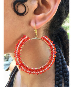 Red & White Beaded Copper Earrings handmade in Egypt & available in Jozee Boutique