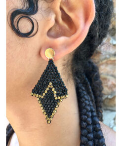 Black & Gold Beaded Earrings handmade in Egypt & available in Jozee Boutique