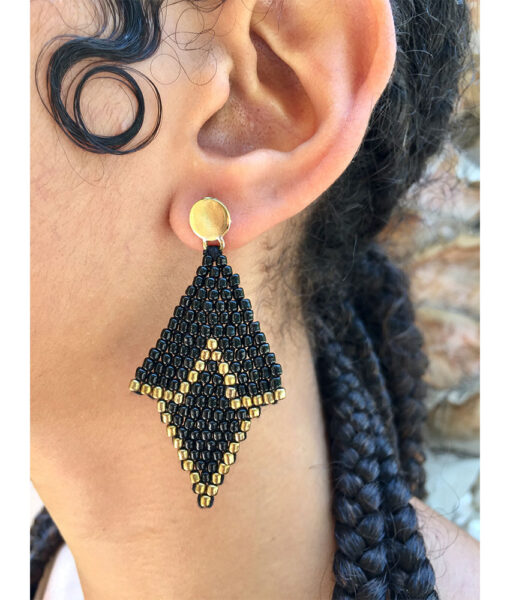 Black & Gold Beaded Earrings handmade in Egypt & available in Jozee Boutique