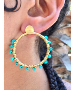 Aqua Beaded Copper Earrings handmade in Egypt & available in Jozee Boutique