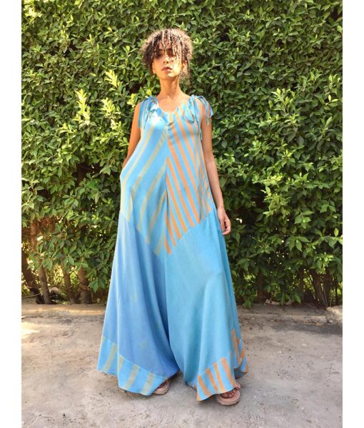 Baby Blue Flowy Jumpsuit/Dress handmade in Egypt & available at Jozee boutique