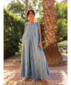 Pale Blue Blue Flowy Jumpsuit/Dress handmade in Egypt & available at Jozee boutique