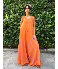 Orange Flowy Jumpsuit/Dress handmade in Egypt & available at Jozee boutique