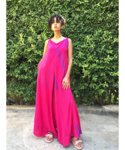 Fuchsia & Blue Flowy Jumpsuit/Dress handmade in Egypt & available at Jozee boutique