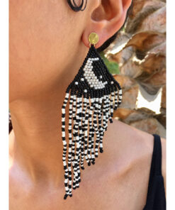 Black & White Beaded Earrings handmade in Egypt & available in Jozee Boutique