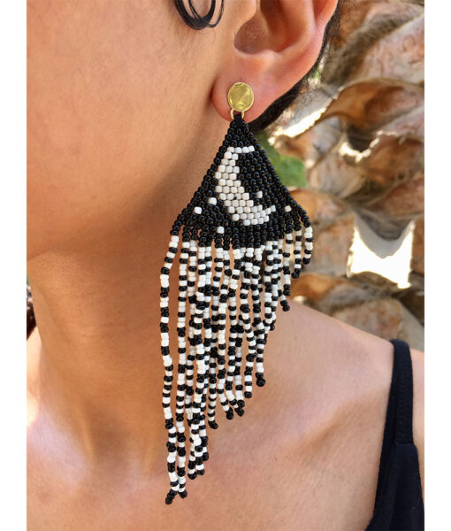 Black & White Beaded Earrings handmade in Egypt & available in Jozee Boutique