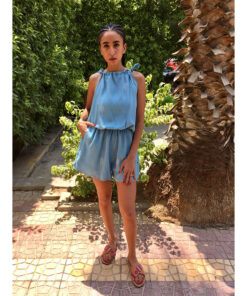 Baby Blue Adjustable Viscose Short Jumpsuit handmade in Egypt & available in Jozee boutique