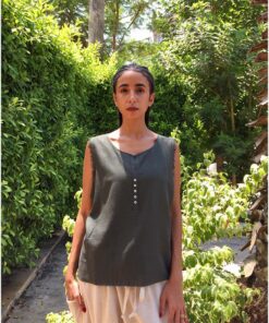 Army Green Linen Top handmade in Egypt & available in Jozee boutique