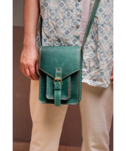 Green Genuine Leather Cross Bag handmade in Egypt and available at Jozee Boutique.