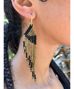 Black & Gold Beaded Earrings handmade in Egypt & available in Jozee Boutique