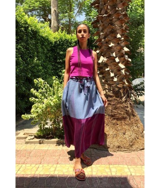 Purple & Baby Blue Viscose Skirt handmade in Egypt & available in Jozee boutique