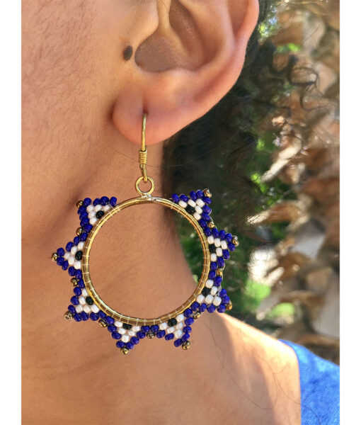 Blue & White Beaded Copper Earrings handmade in Egypt & available in Jozee Boutique