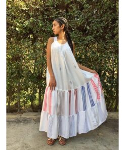 White Flowy Viscose Dress handmade in Egypt & available in Jozee boutique