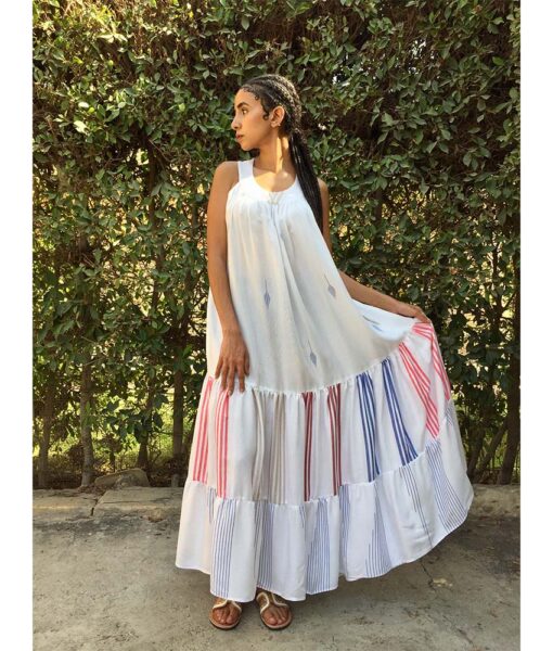 White Flowy Viscose Dress handmade in Egypt & available in Jozee boutique