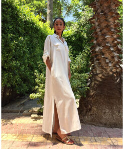 White linen shirt dress handmade in Egypt & available in Jozee boutique