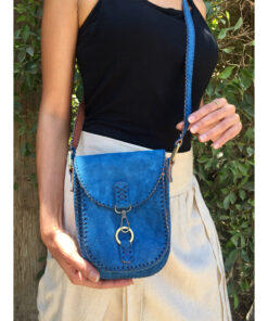 Blue Genuine Leather Cross Bag handmade in Egypt & available at Jozee Boutique.