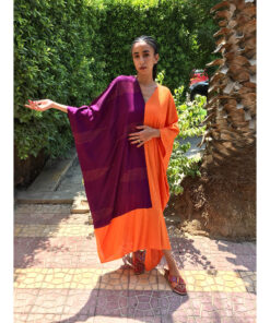 Purple & Orange Handwoven Viscose Long Kaftan Handwoven Viscose Top made in Egypt & available in Jozee boutique