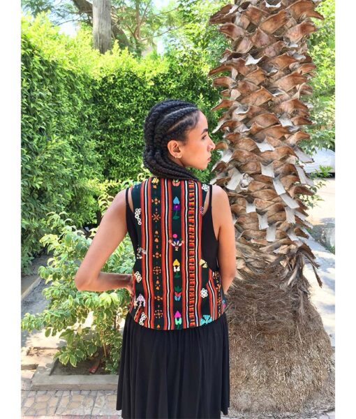 Black Siwa Embroidered Vest Hand Beaded Evening Vest handmade in Egypt & available at Jozee boutique